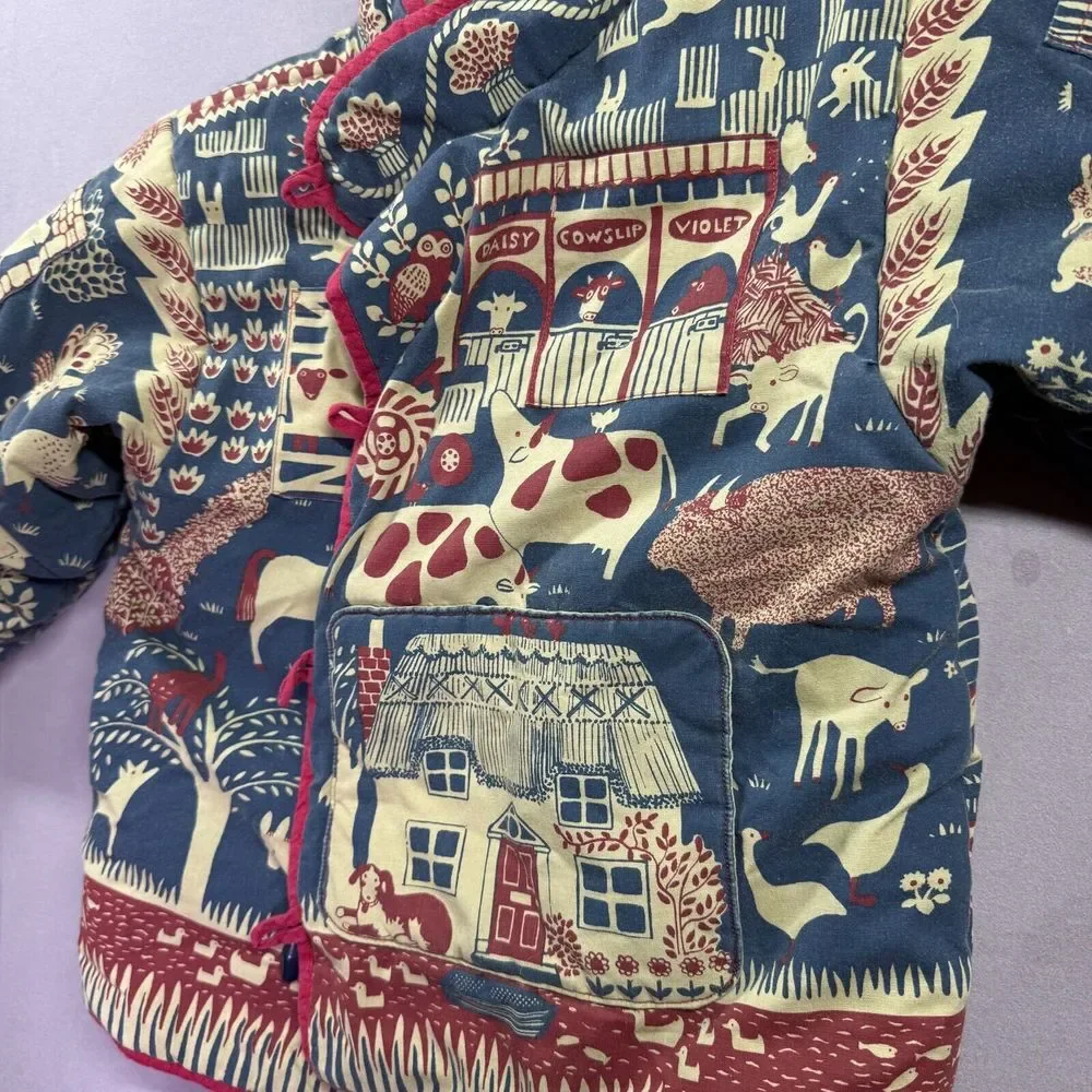 Asian Jacket Kids S/M Cows Horses Quilted Imperial Tang Chinese‎ Toggle Button